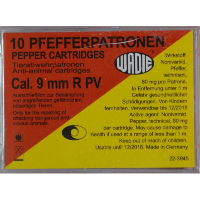 WADIE - MUNITIONS DE DEFENSE - CARTOUCHES 9MM/380 PV PEPPER GAZ X10